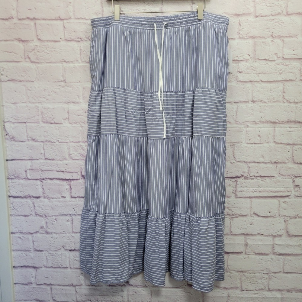 NEW Time and Tru Striped Tiered‎ Maxi Skirt XL Prairie Boho Cottagecore Coastal